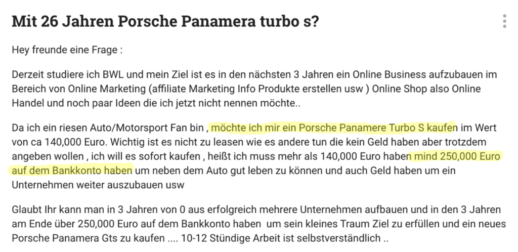 Zweites Beispiel für Marketing-Ziele